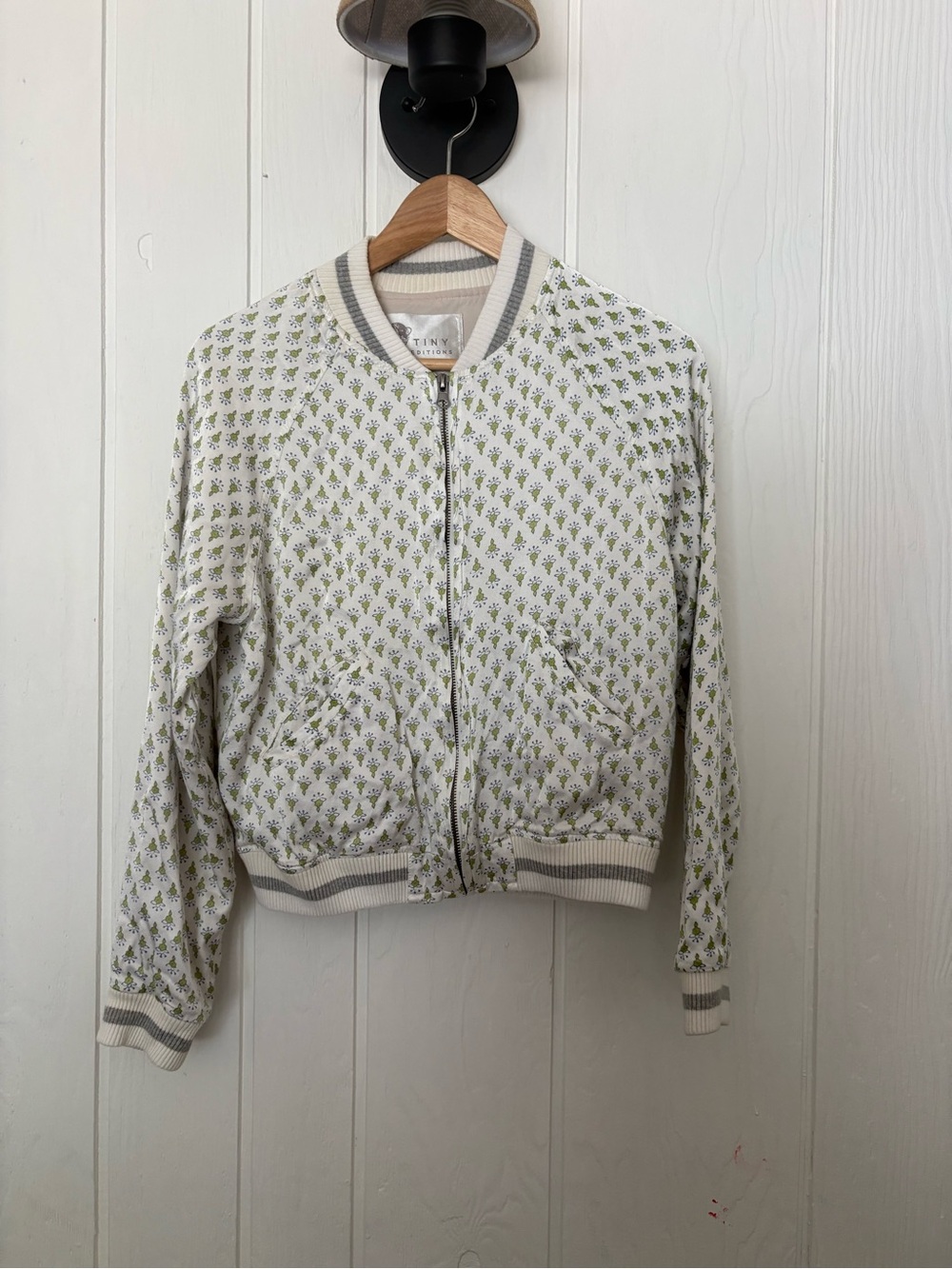 Anthropologie, Silky Bomber Zip-up with Embroidered Floral Back